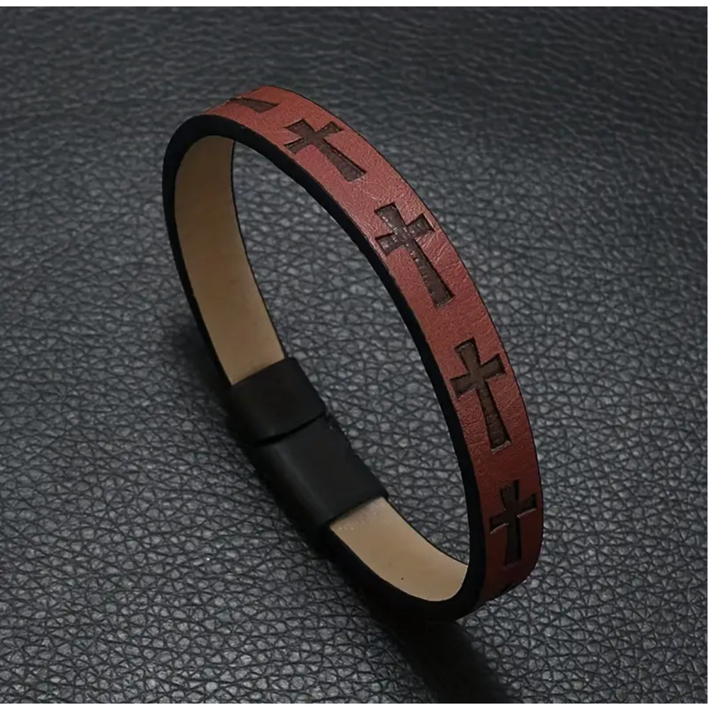 Men's Fashionable Retro PU Leather Cross-Magnetic Buckle, Burgundy, Perfect Gift